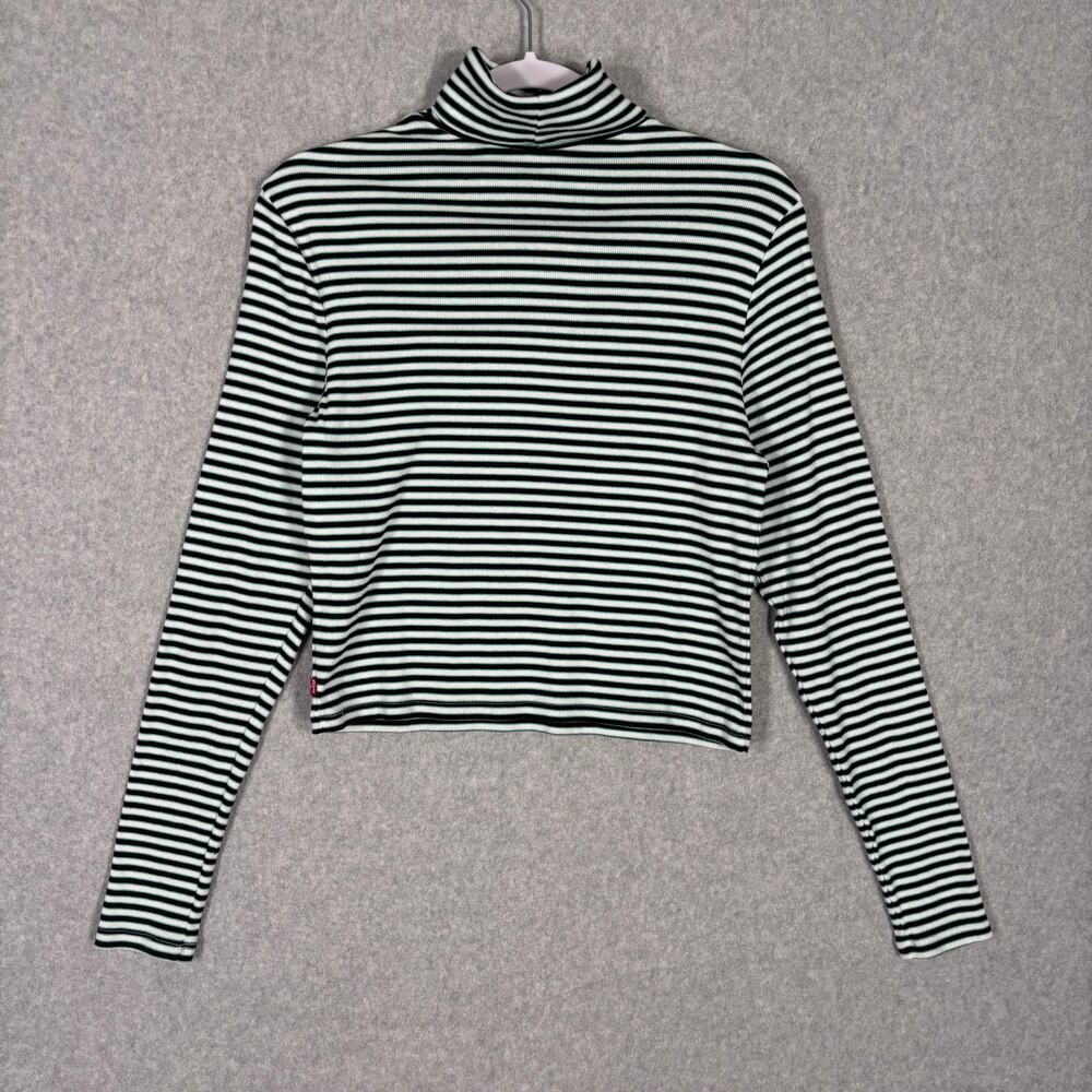 Levis Top Womens Large Green Black Striped Turtleneck Crop Shirt‎ Everyday Soft - Picture 8 of 12